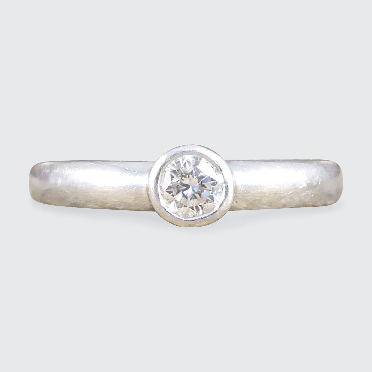 Vintage Rub Over Collar Set Diamond Solitaire Ring in Platinum - Wharfedale Antiques