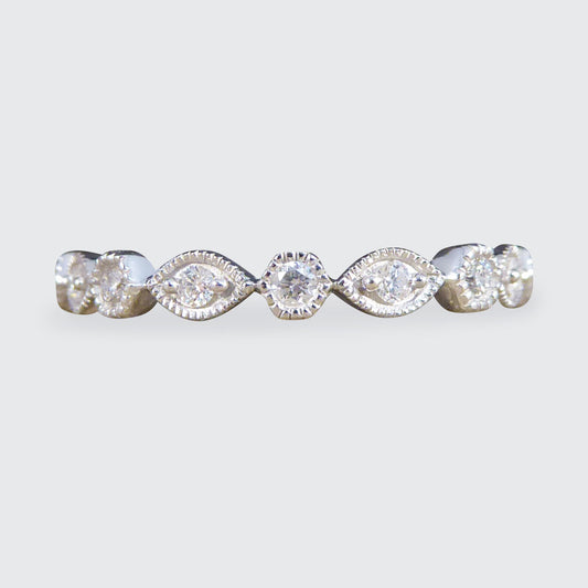 Alternating Shape Diamond Rub Over Collar Set White Gold Half Eternity Ring - Wharfedale Antiques