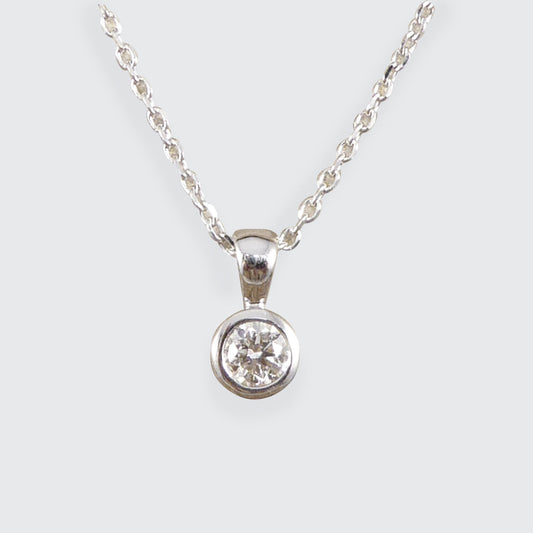 Contemporary 0.25ct Modern Brilliant Diamond Rub Over Pendant on White Gold Chain - Wharfedale Antiques