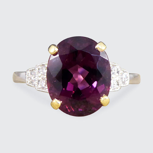 Premium Period Deco Replica 2.77ct Raspberry Red Tourmaline and Diamond Ring in 18ct White and Yellow Gold - Wharfedale Antiques