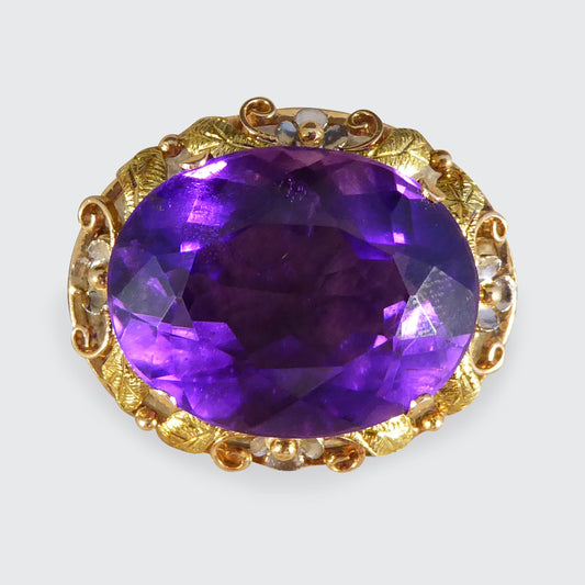 1950's Amethyst and 14ct Tri-Gold Filigree Brooch and Pendant as Part of Suite