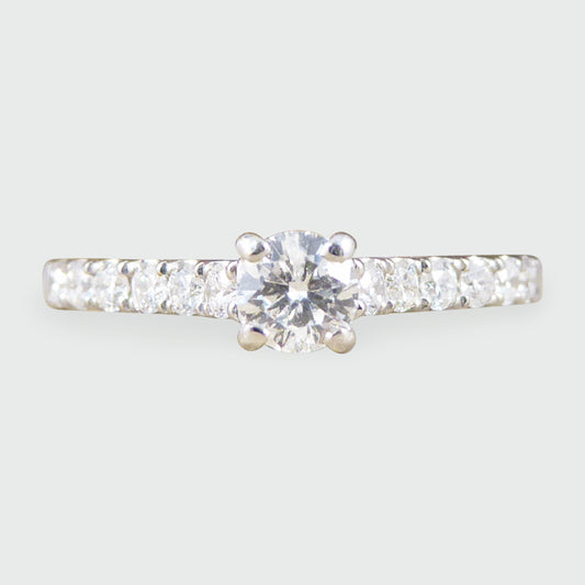 Contemporary Diamond Ring with Diamond Set Shoulders in 18ct White Gold - Wharfedale Antiques