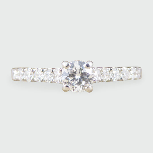 Contemporary Diamond Ring with Diamond Set Shoulders in 18ct White Gold