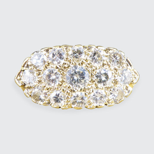 1.40ct Diamond Three Row Cluster Ring with Detailed Gallery in 18ct Yellow Gold - Wharfedale Antiques