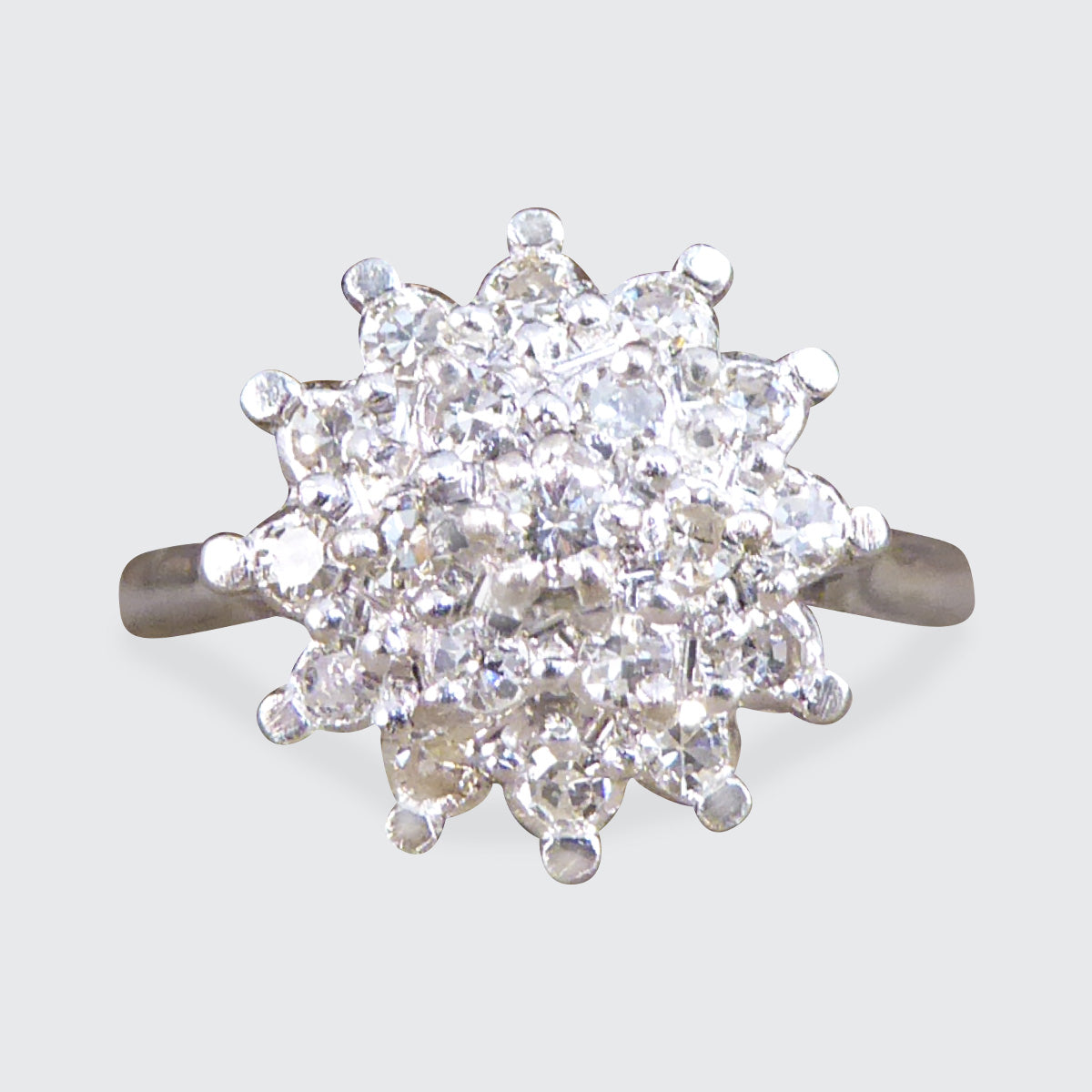 Vintage Diamond Flower Cluster Ring in 18ct White Gold - Wharfedale Antiques