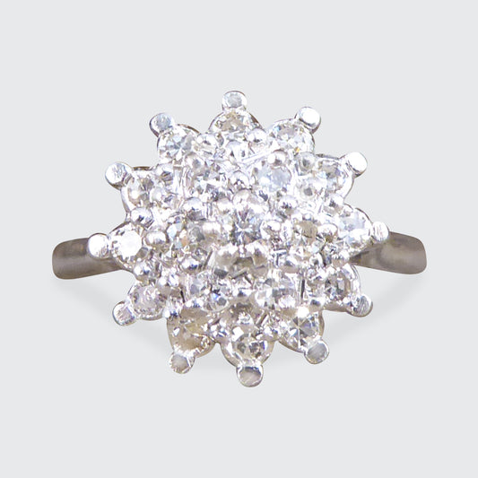 Vintage Diamond Flower Cluster Ring in 18ct White Gold - Wharfedale Antiques