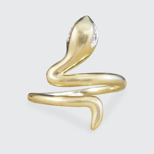 Contemporary New Diamond set Eyed Snake Ring in 9ct Yellow Gold - Wharfedale Antiques