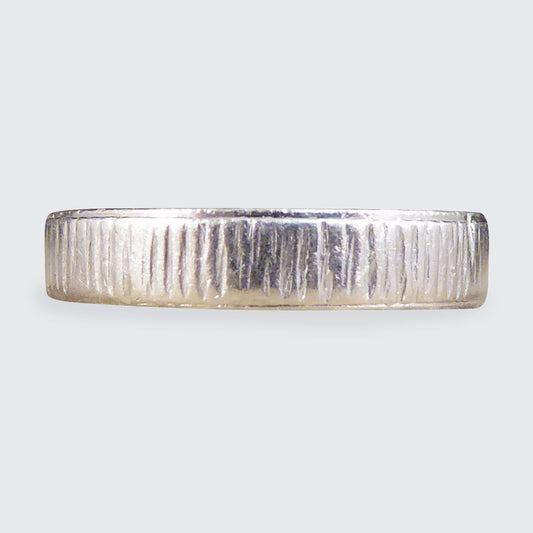 Small in Size Platinum Band Ring with Bark Effect Detailing