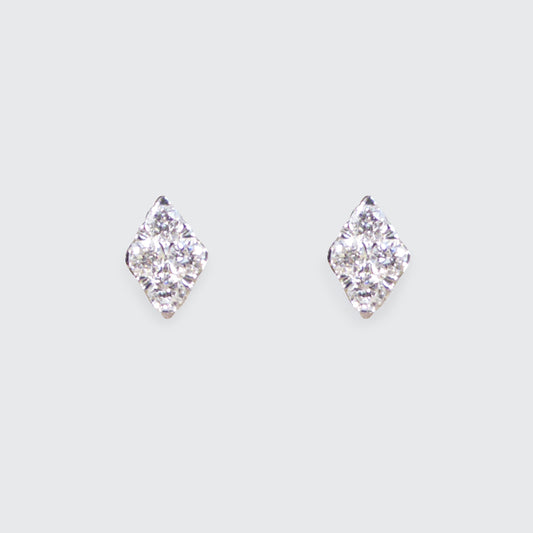 Contemporary Diamond Shaped Diamond Cluster Earrings in White Gold