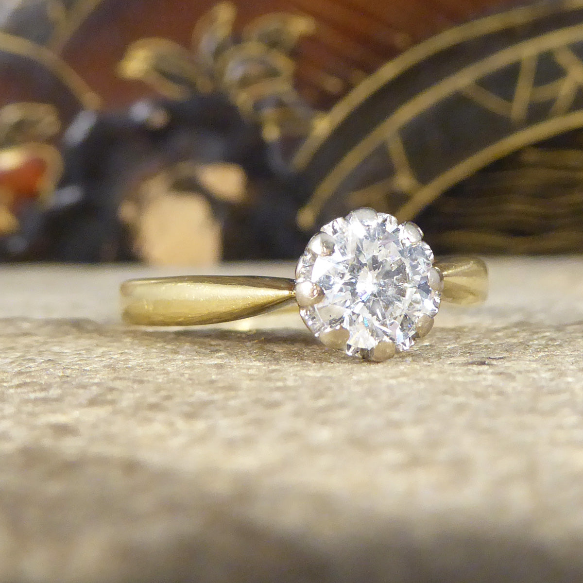 0.50ct Brilliant Cut Illusion Set Diamond Solitaire Engagement Ring in 18ct Yellow and White Gold - Wharfedale Antiques
