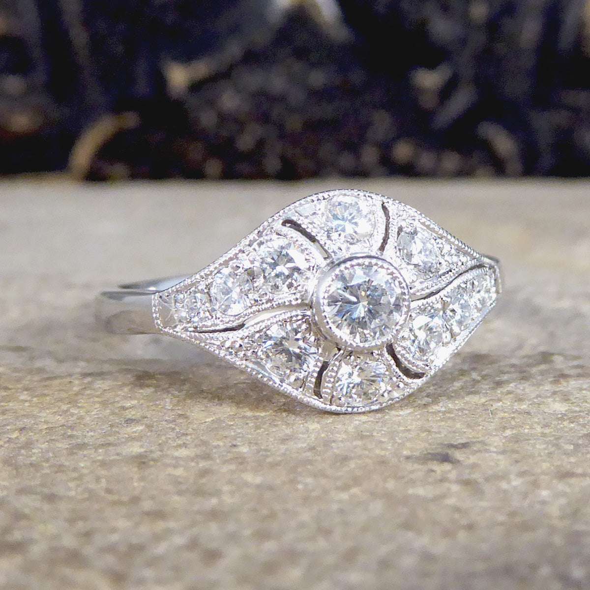 Premium Period Art Deco Replica 0.45ct Diamond Ring in 18ct White Gold - Wharfedale Antiques