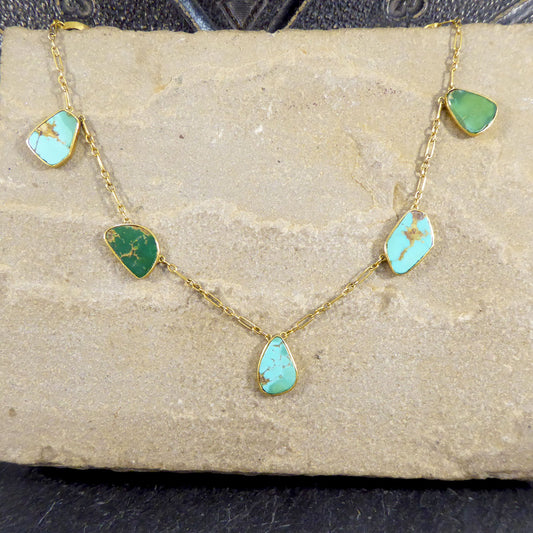Antique Collar set Turquoise Spacer Necklace in 15ct Yellow Gold - Wharfedale Antiques