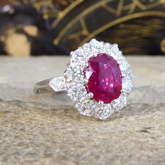 Contemporary 1.28ct Ruby and 0.95ct Diamond Cluster Ring in Platinum - Wharfedale Antiques