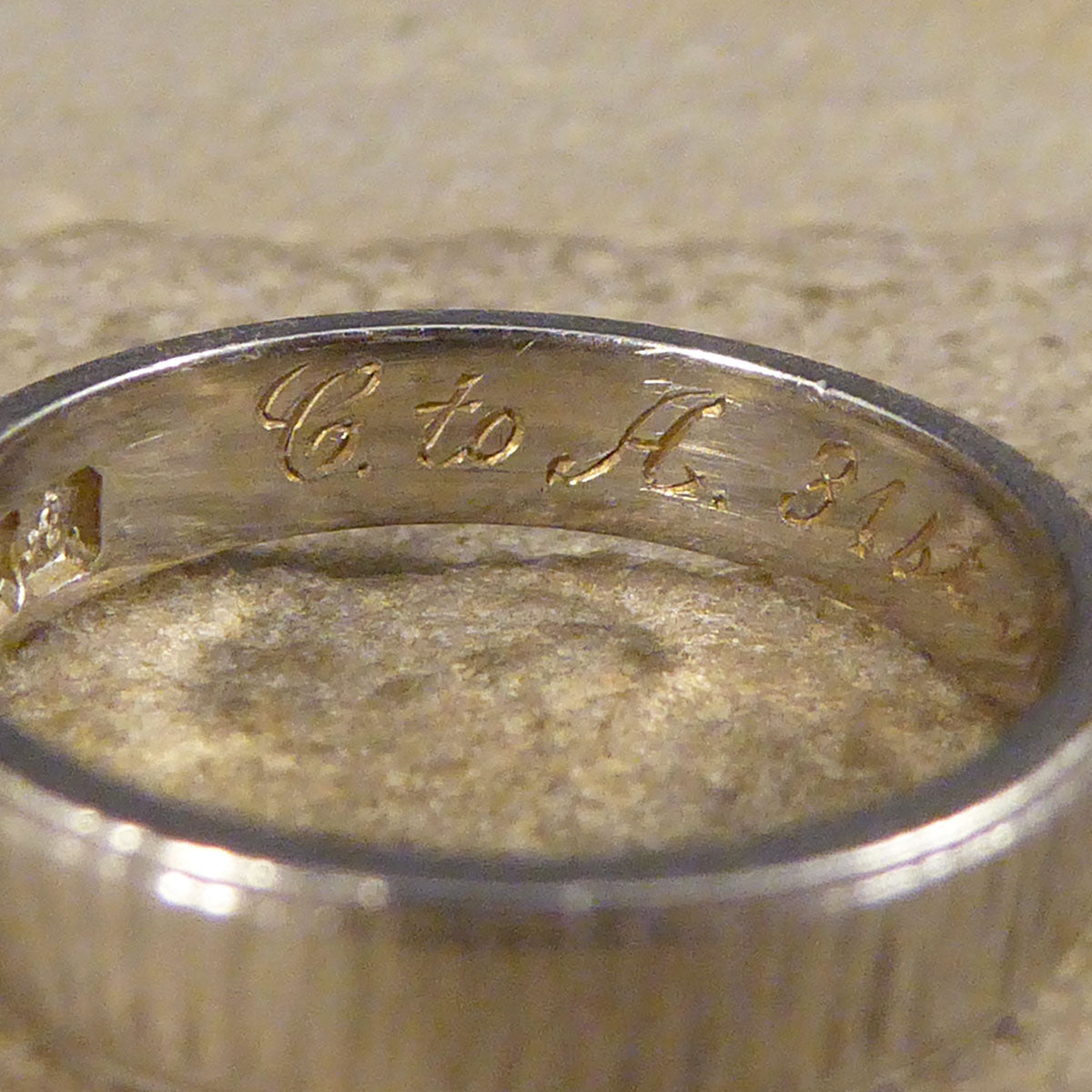 Small in Size Platinum Band Ring with Bark Effect Detailing - Wharfedale Antiques