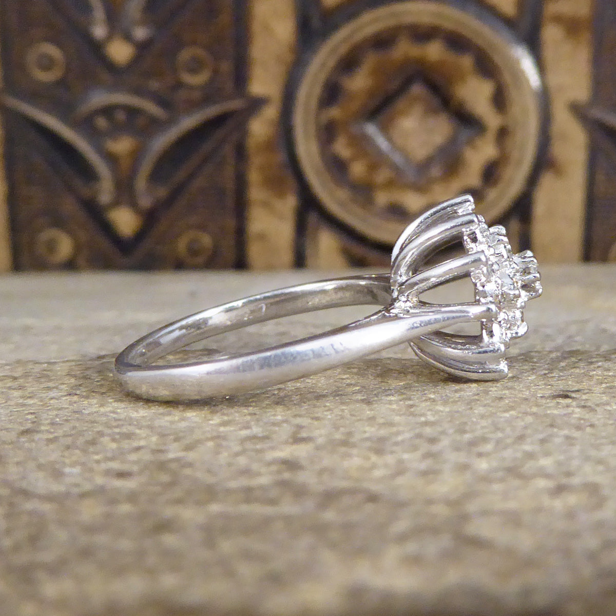 Vintage Diamond Flower Cluster Ring in 18ct White Gold - Wharfedale Antiques