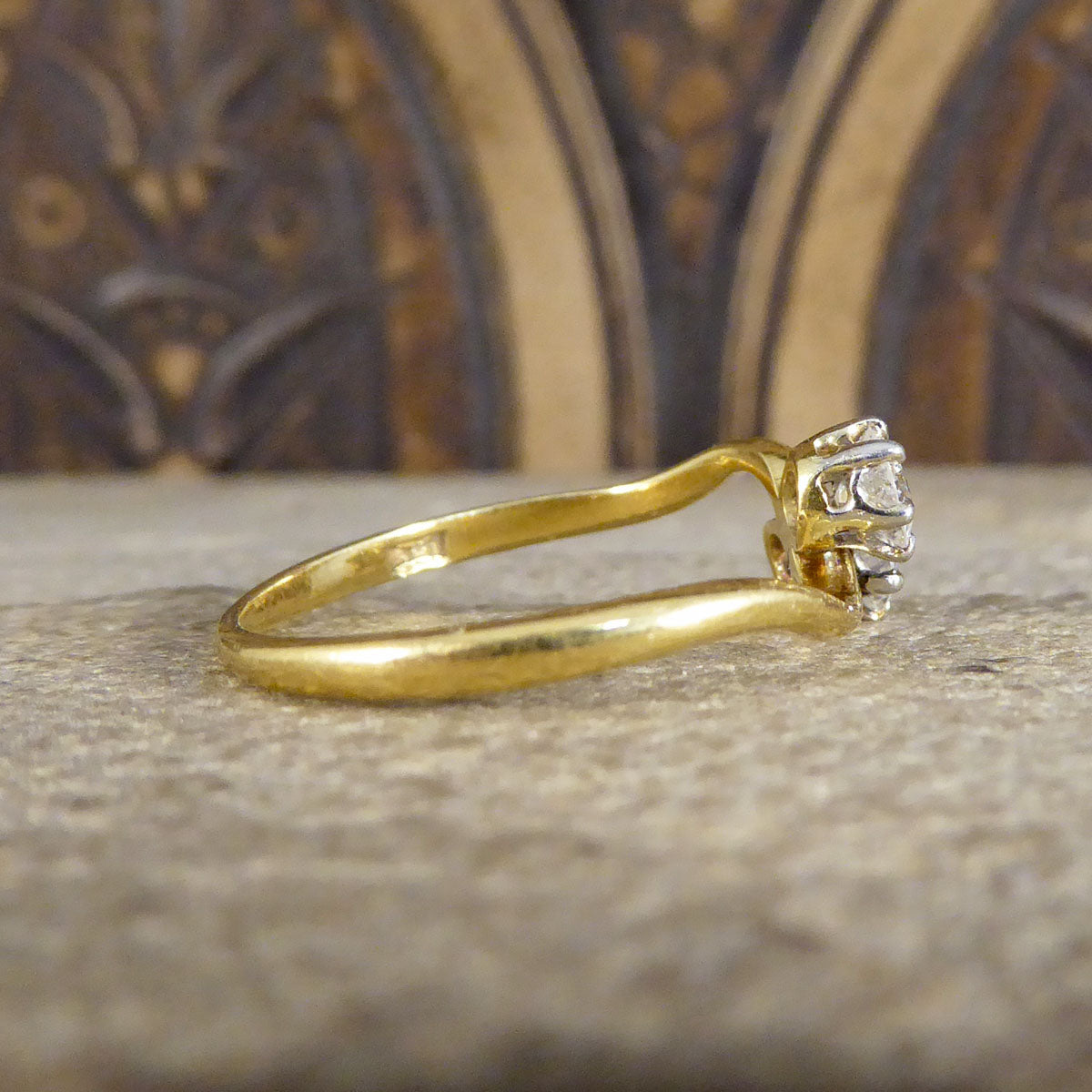 Antique Edwardian Two Stone 0.40ct Diamond Twist Ring in 18ct Yellow Gold - Wharfedale Antiques