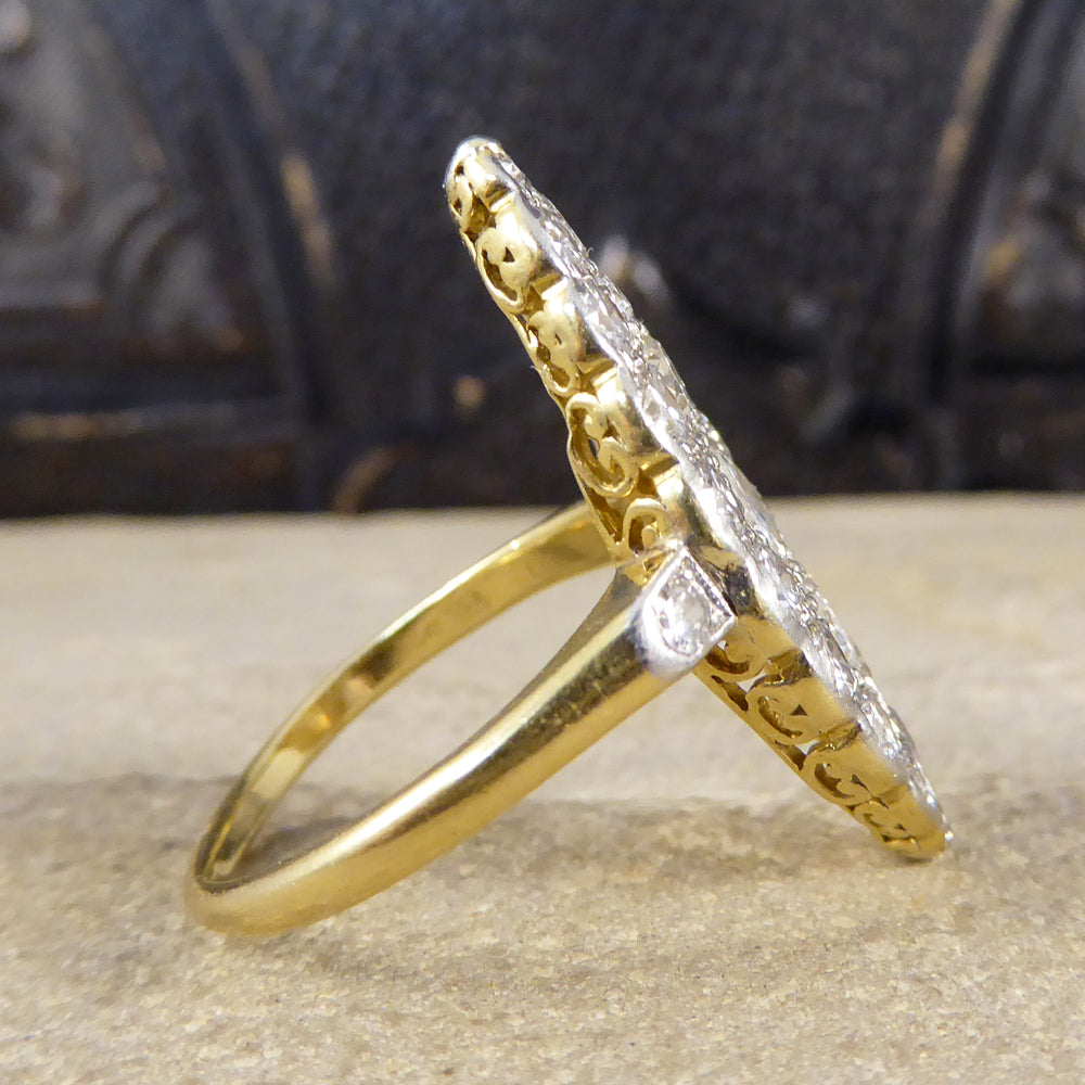 Edwardian 2.3ct Diamond Marquise Shaped Ring in 18ct Yellow Gold and Platinum - Wharfedale Antiques