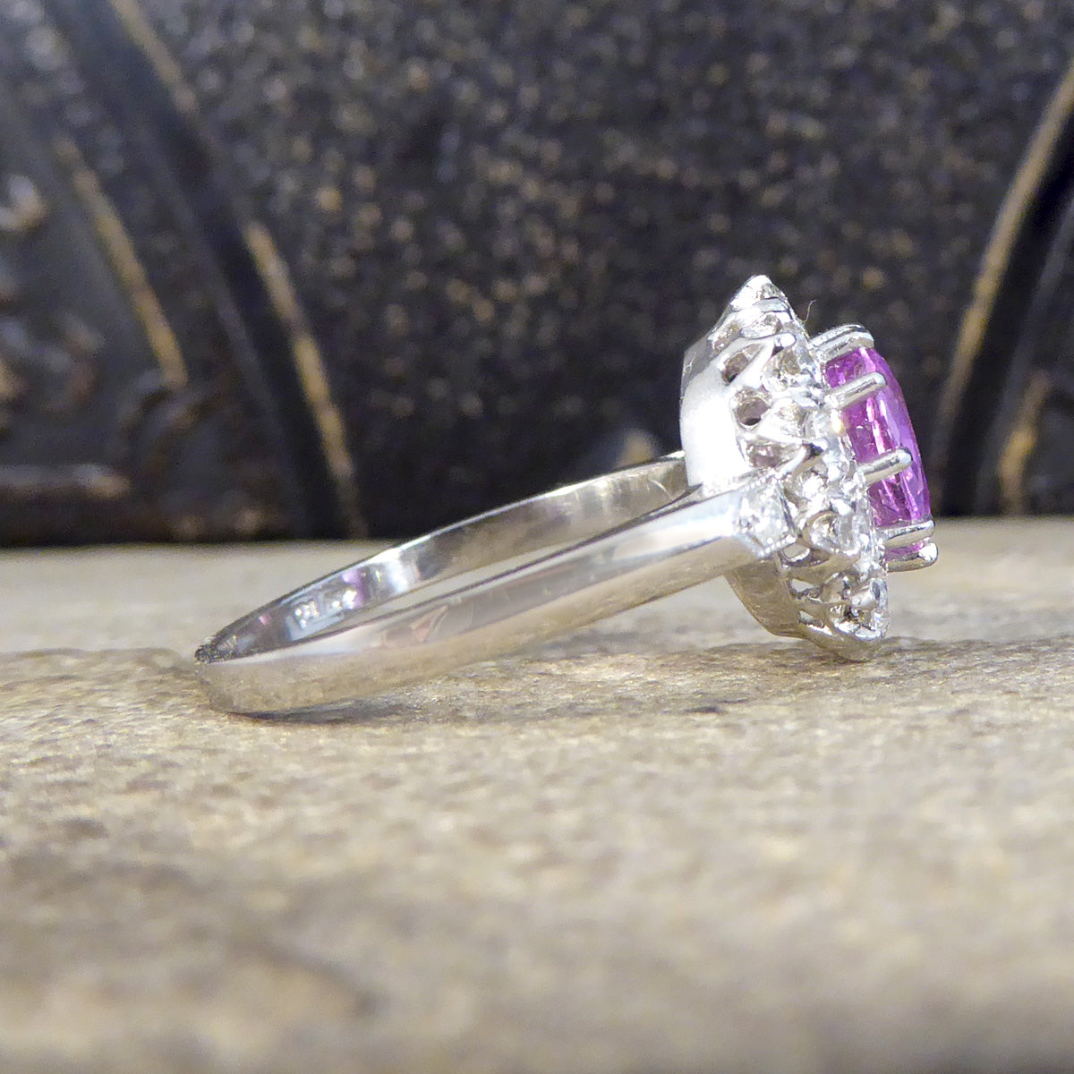 Contemporary Edwardian Style 1.15ct Pink Sapphire and Diamond Cluster Ring in Platinum