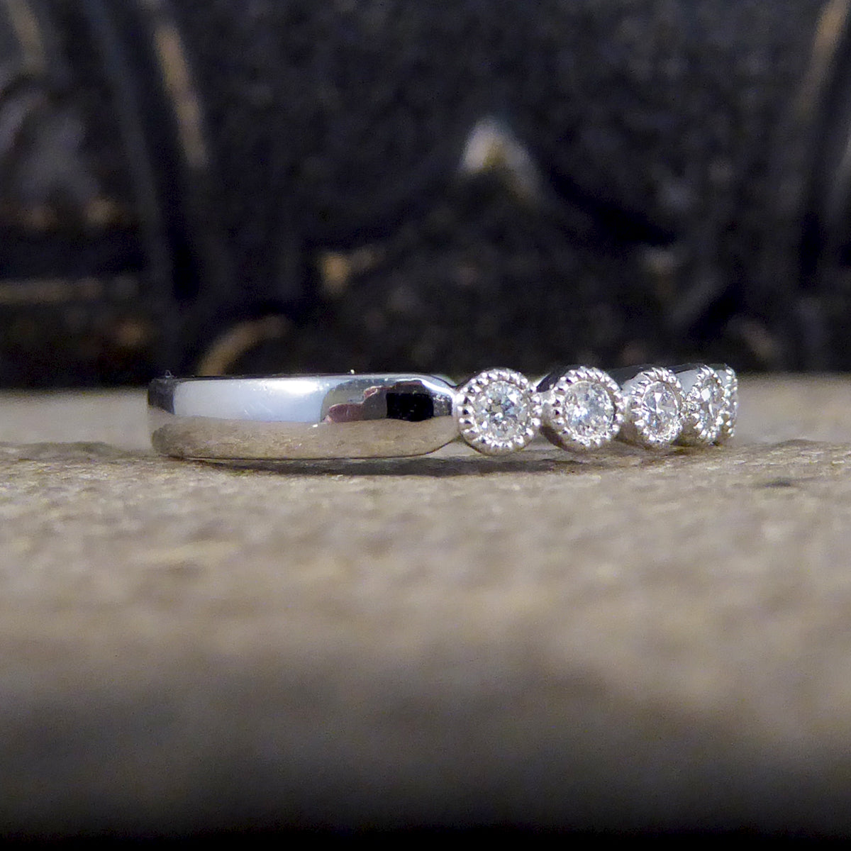 Diamond Rub Over Collar Set Platinum Half Eternity Ring - Wharfedale Antiques