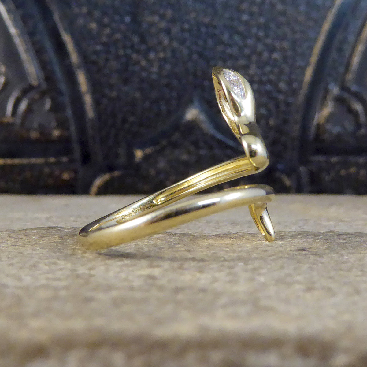 Contemporary New Diamond set Eyed Snake Ring in 9ct Yellow Gold - Wharfedale Antiques