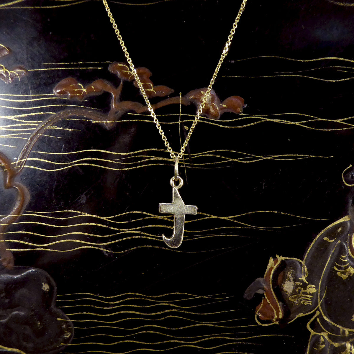Diamond Set T Initial Pendant in 18ct Yellow Gold on a Yellow Gold Necklace Chain - Wharfedale Antiques