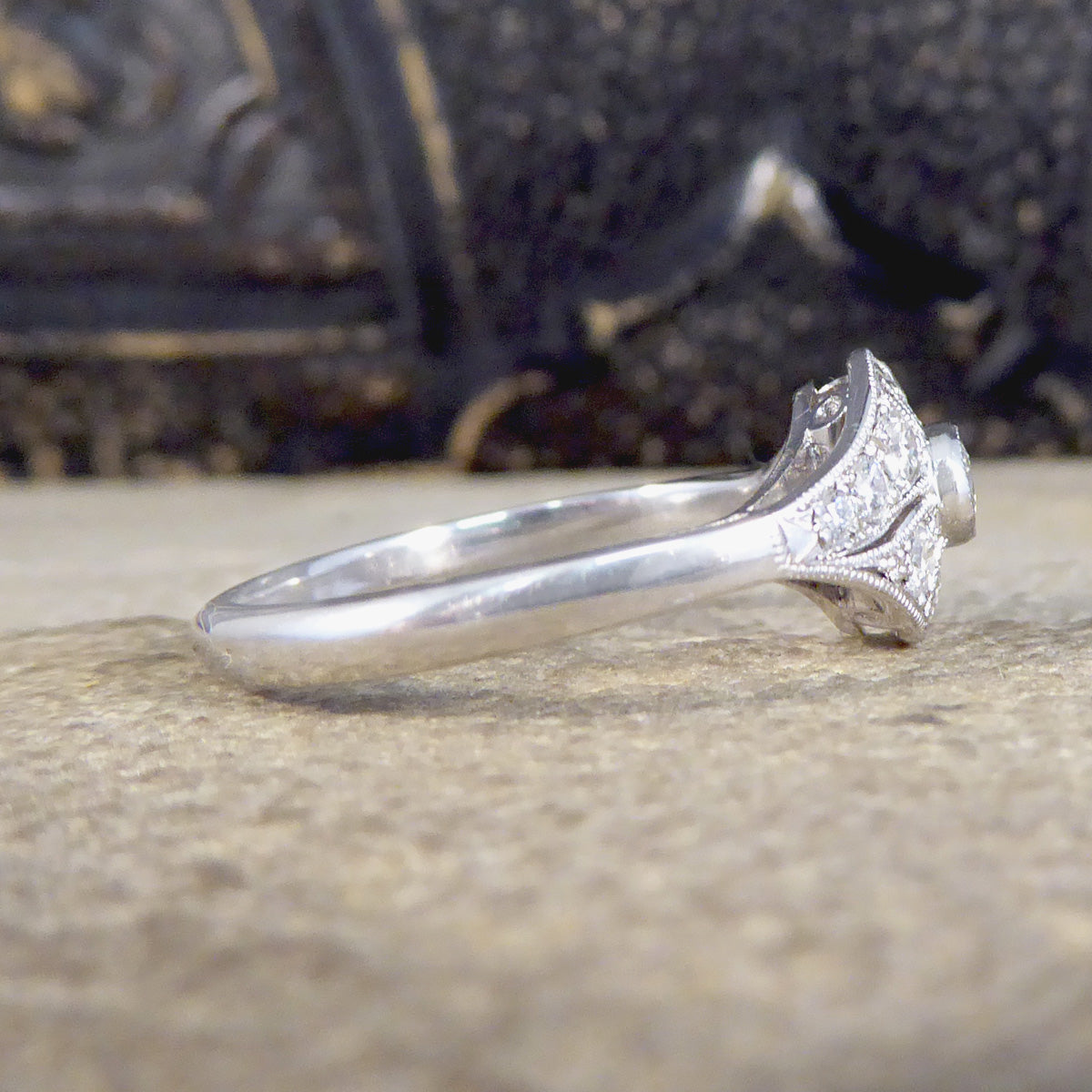 Premium Period Art Deco Replica 0.45ct Diamond Ring in 18ct White Gold - Wharfedale Antiques