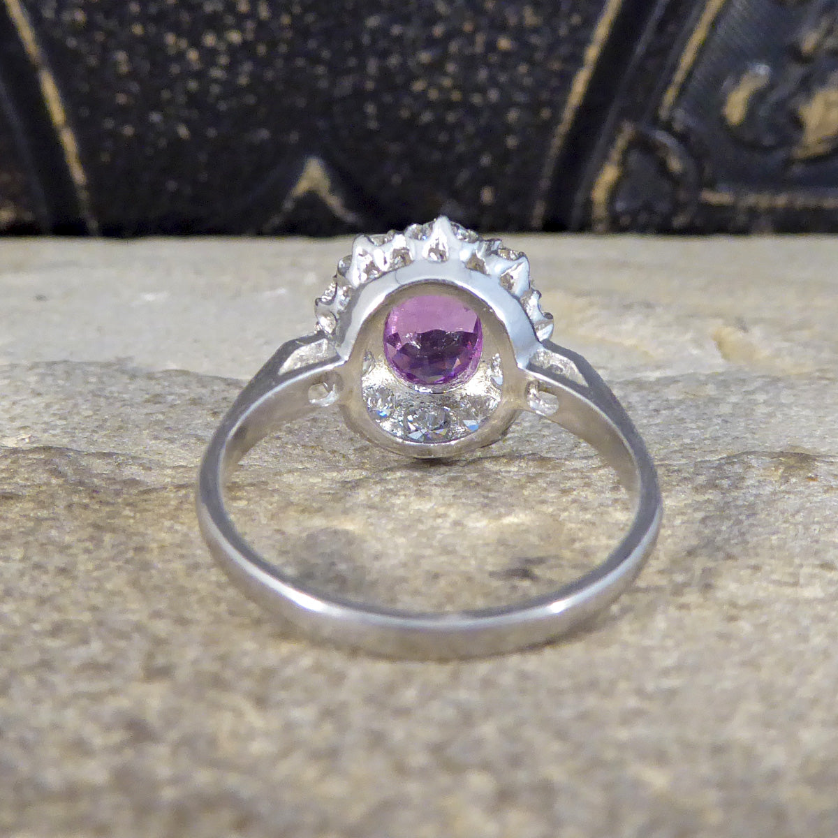 Contemporary Edwardian Style 1.15ct Pink Sapphire and Diamond Cluster Ring in Platinum
