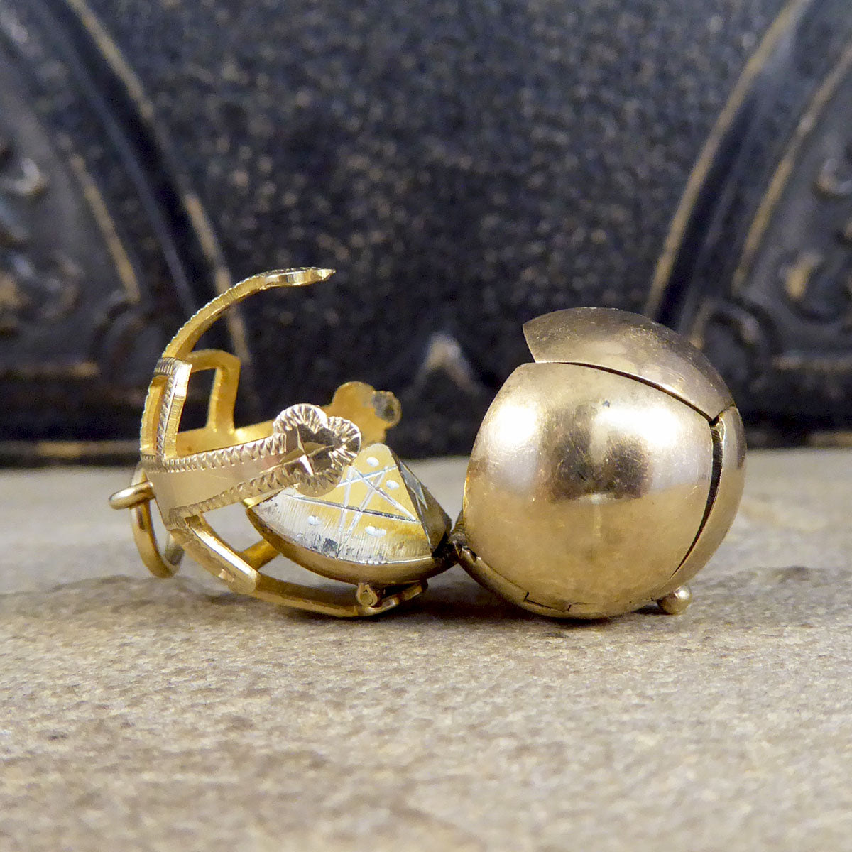 English Masonic Folding Orb Pendant in Silver and 9ct Gold - Wharfedale Antiques