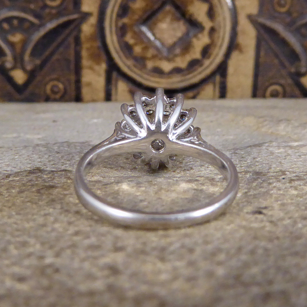 Vintage Diamond Flower Cluster Ring in 18ct White Gold - Wharfedale Antiques