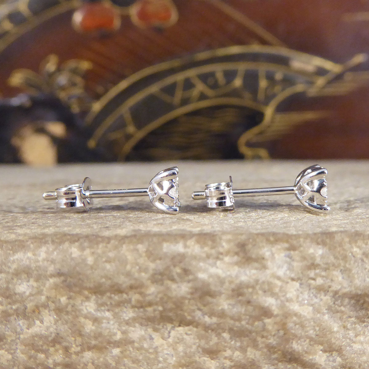 Contemporary 0.20ct Diamond Cluster and 1.00ct Look Earrings in White Gold - Wharfedale Antiques