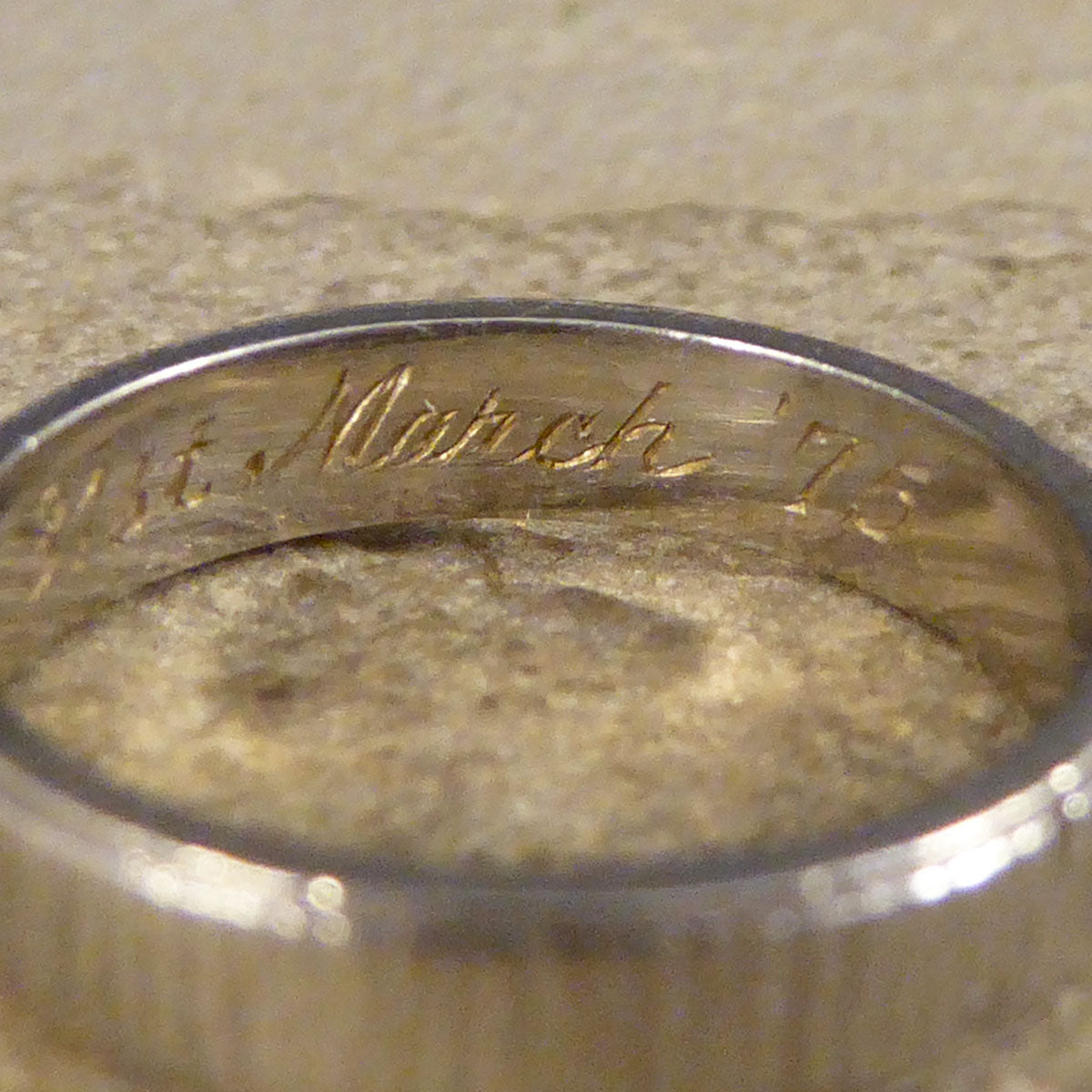 Small in Size Platinum Band Ring with Bark Effect Detailing - Wharfedale Antiques