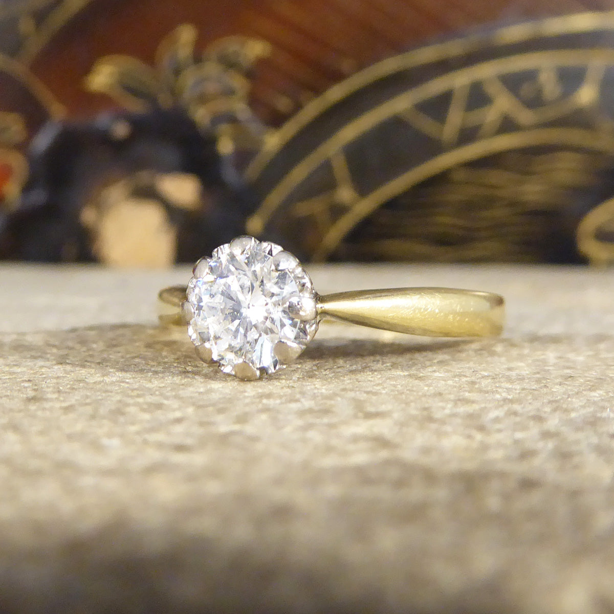 0.50ct Brilliant Cut Illusion Set Diamond Solitaire Engagement Ring in 18ct Yellow and White Gold - Wharfedale Antiques