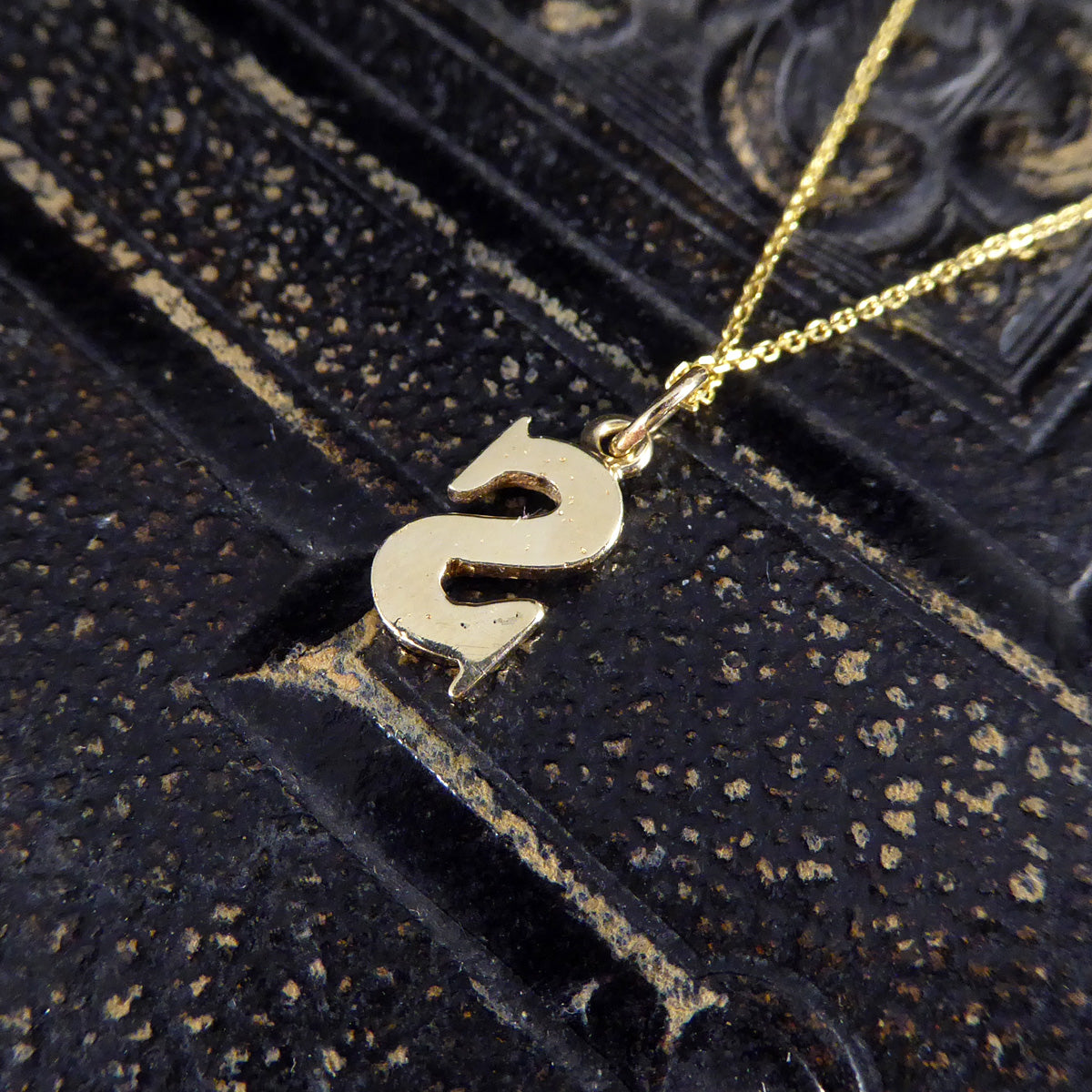 Diamond Set S Initial Pendant in 18ct Yellow Gold on a Yellow Gold Necklace Chain - Wharfedale Antiques