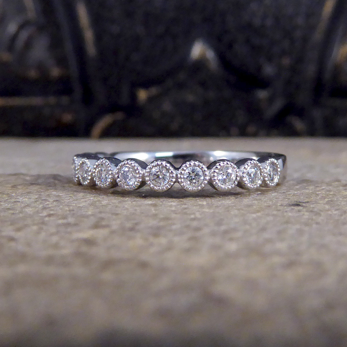 Diamond Rub Over Collar Set Platinum Half Eternity Ring - Wharfedale Antiques