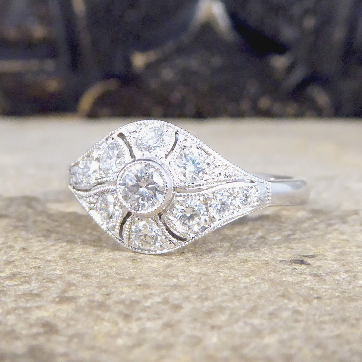 Premium Period Art Deco Replica 0.45ct Diamond Ring in 18ct White Gold - Wharfedale Antiques