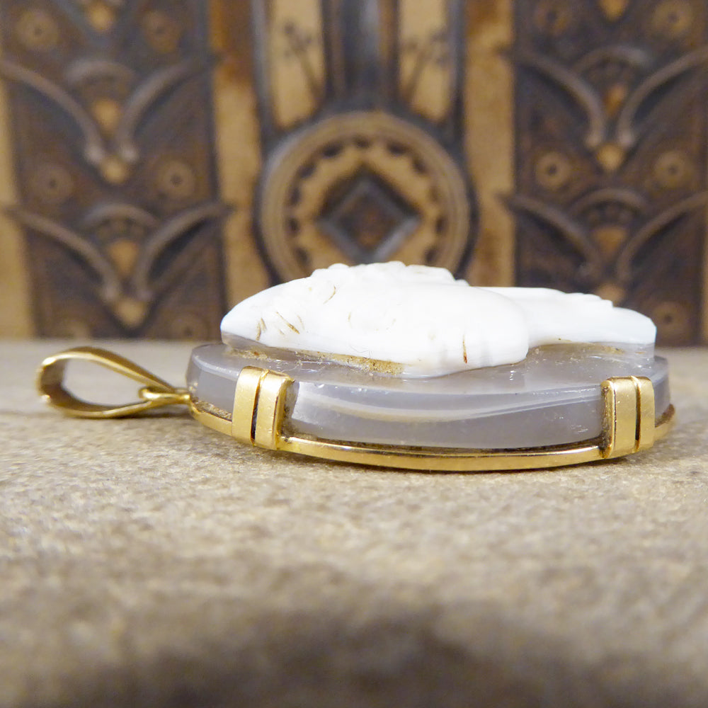 Edwardian French Marked Hard Stone Cameo Pendant in Gold - Wharfedale Antiques