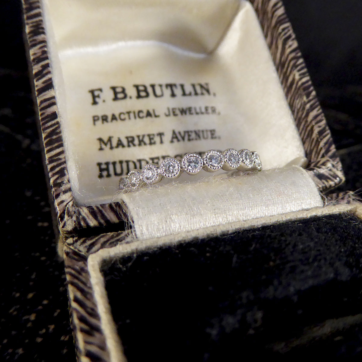 Diamond Rub Over Collar Set Platinum Half Eternity Ring - Wharfedale Antiques