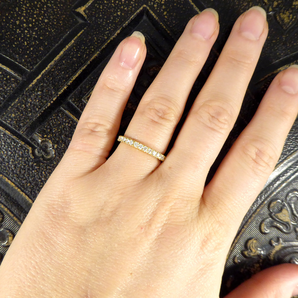 Modern Brilliant Cut Diamond Half Eternity Ring in 18ct Yellow Gold - Wharfedale Antiques