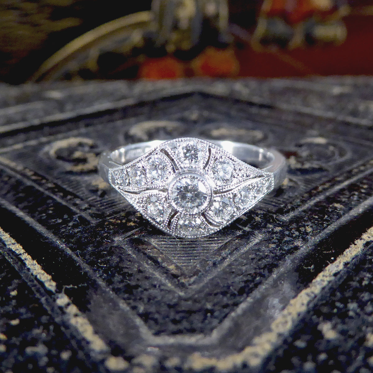 Premium Period Art Deco Replica 0.45ct Diamond Ring in 18ct White Gold - Wharfedale Antiques
