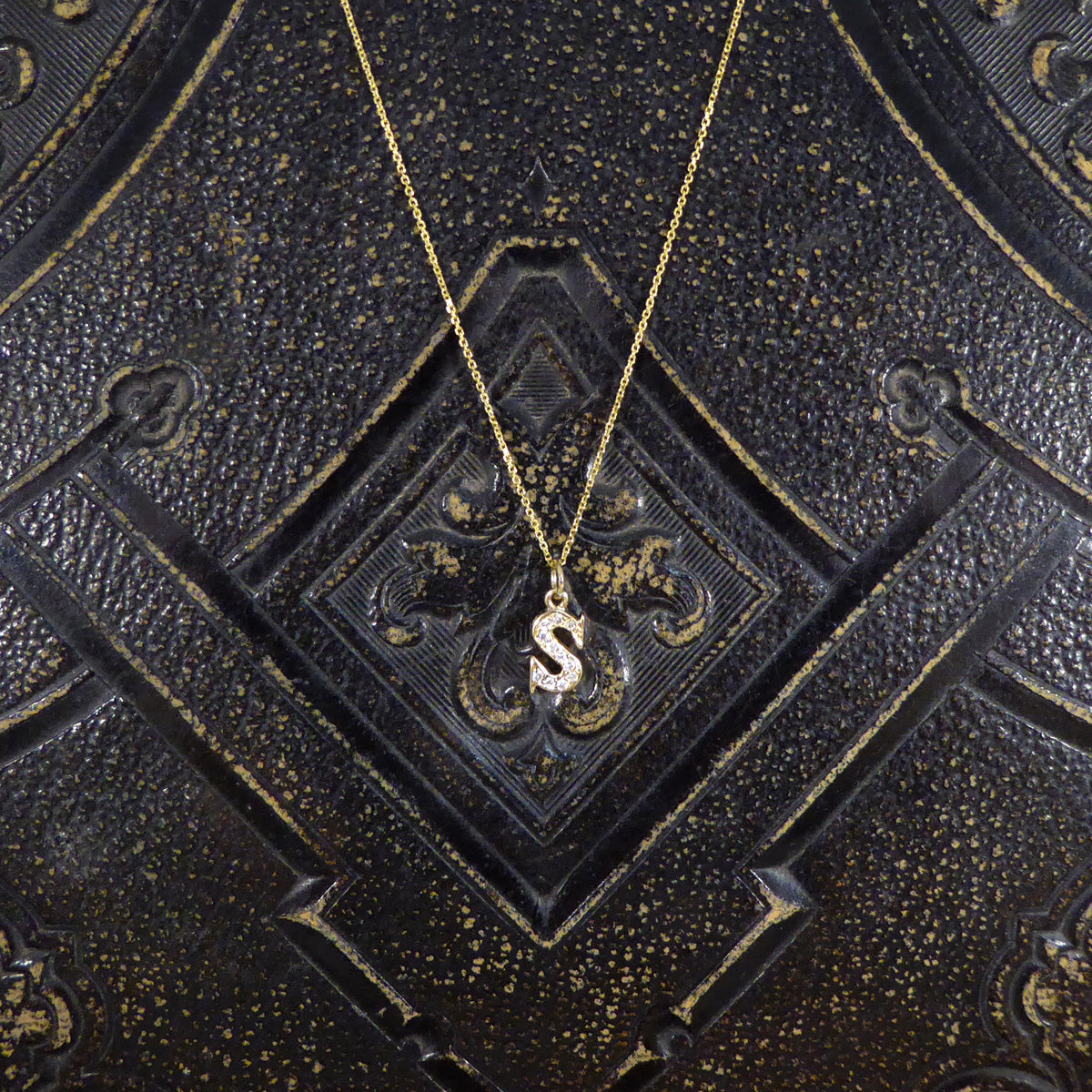 Diamond Set S Initial Pendant in 18ct Yellow Gold on a Yellow Gold Necklace Chain - Wharfedale Antiques