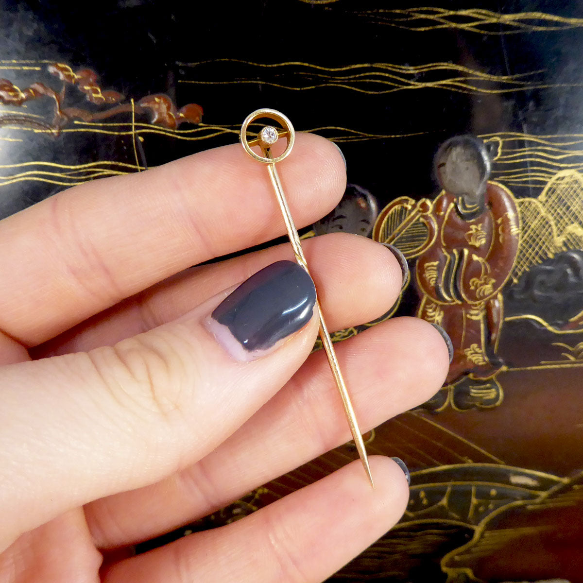 Antique Victorian Diamond set Circle Pin in 9ct Yellow Gold