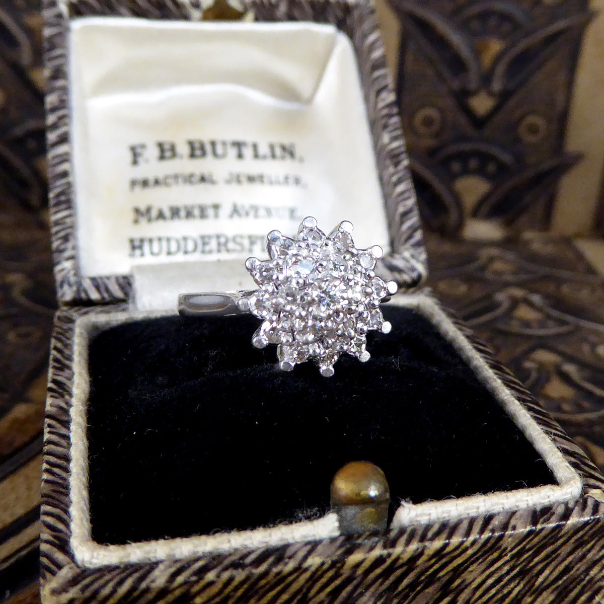 Vintage Diamond Flower Cluster Ring in 18ct White Gold - Wharfedale Antiques