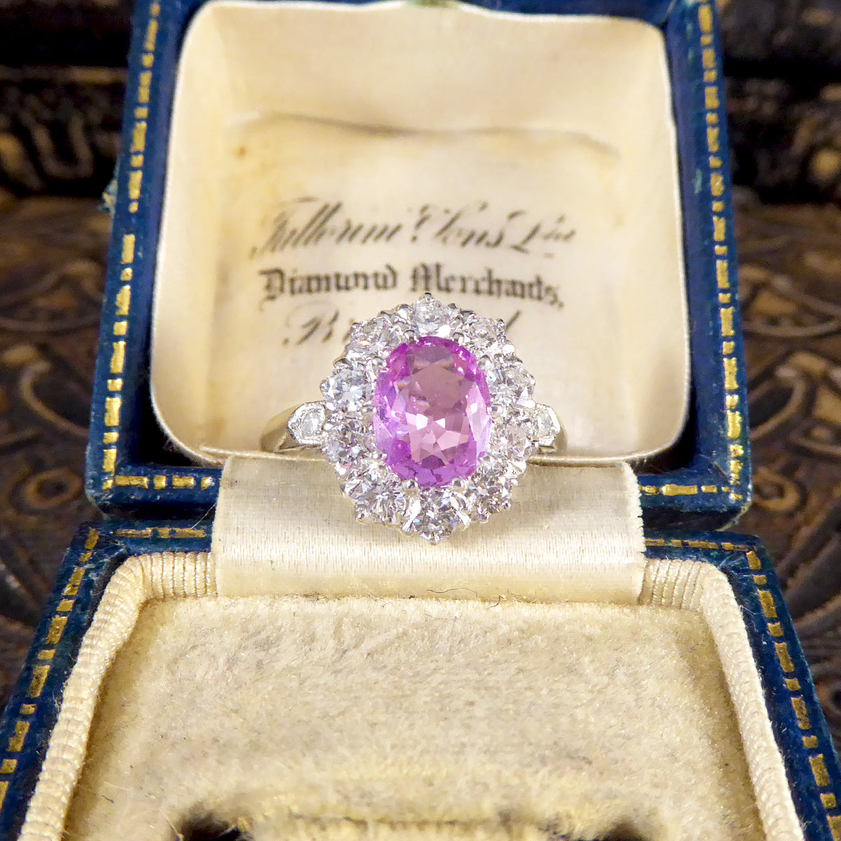 Contemporary Edwardian Style 1.15ct Pink Sapphire and Diamond Cluster Ring in Platinum