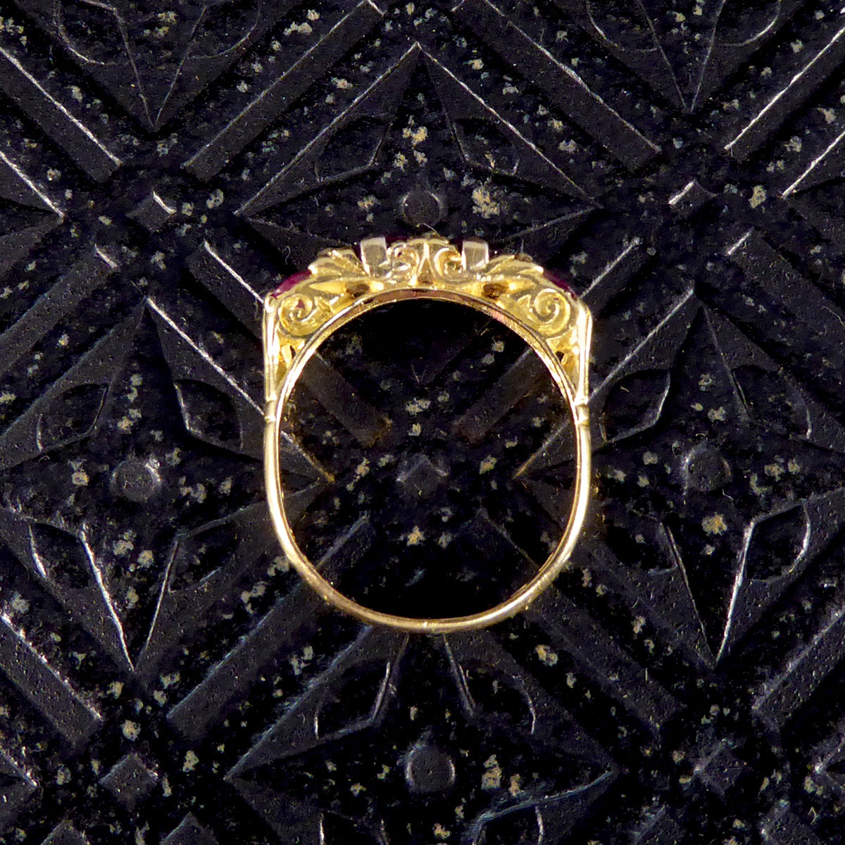 Antique Edwardian 1.18ct Ruby Four Stone Ring with Diamond Spacers Modelled in 18ct Yellow Gold - Wharfedale Antiques