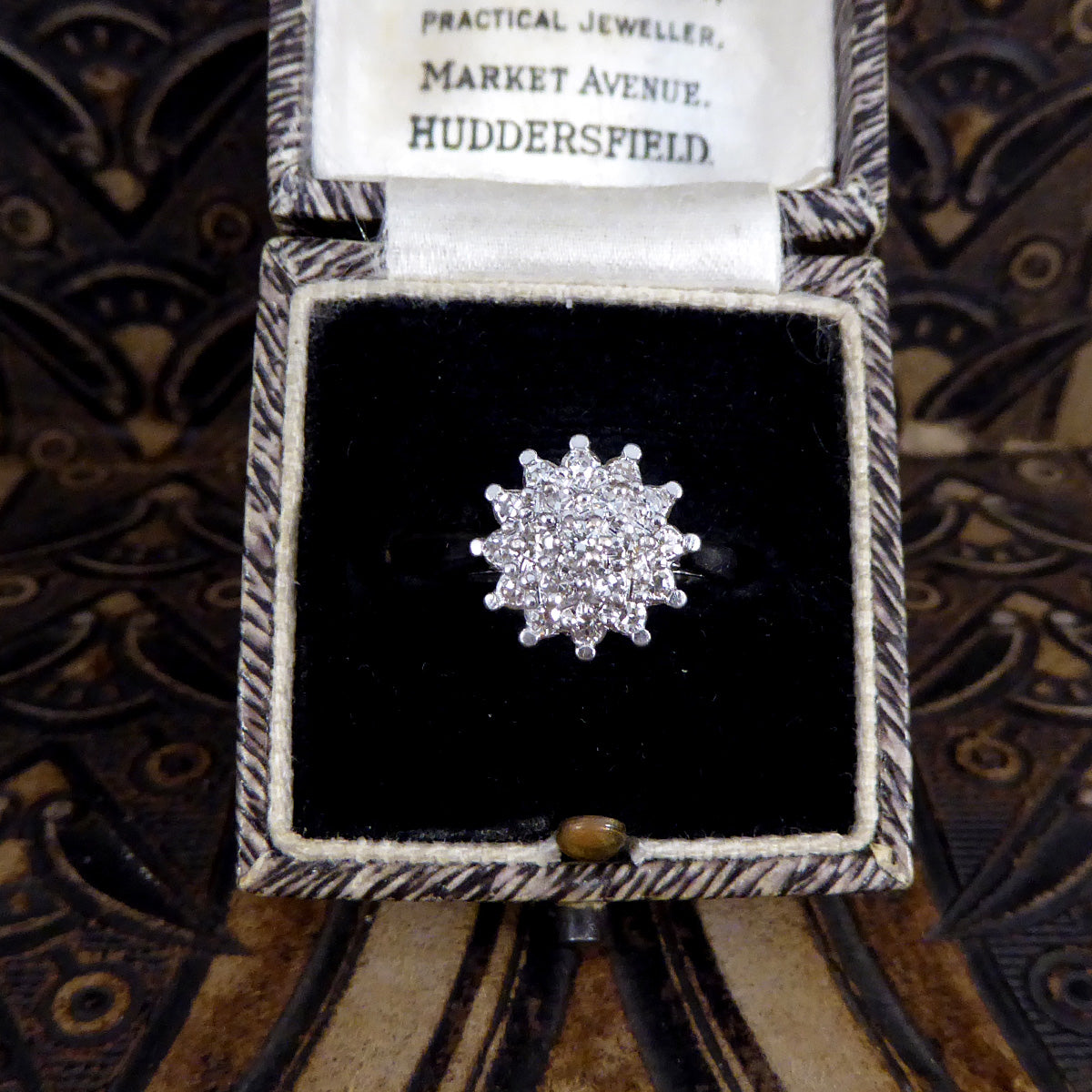 Vintage Diamond Flower Cluster Ring in 18ct White Gold - Wharfedale Antiques