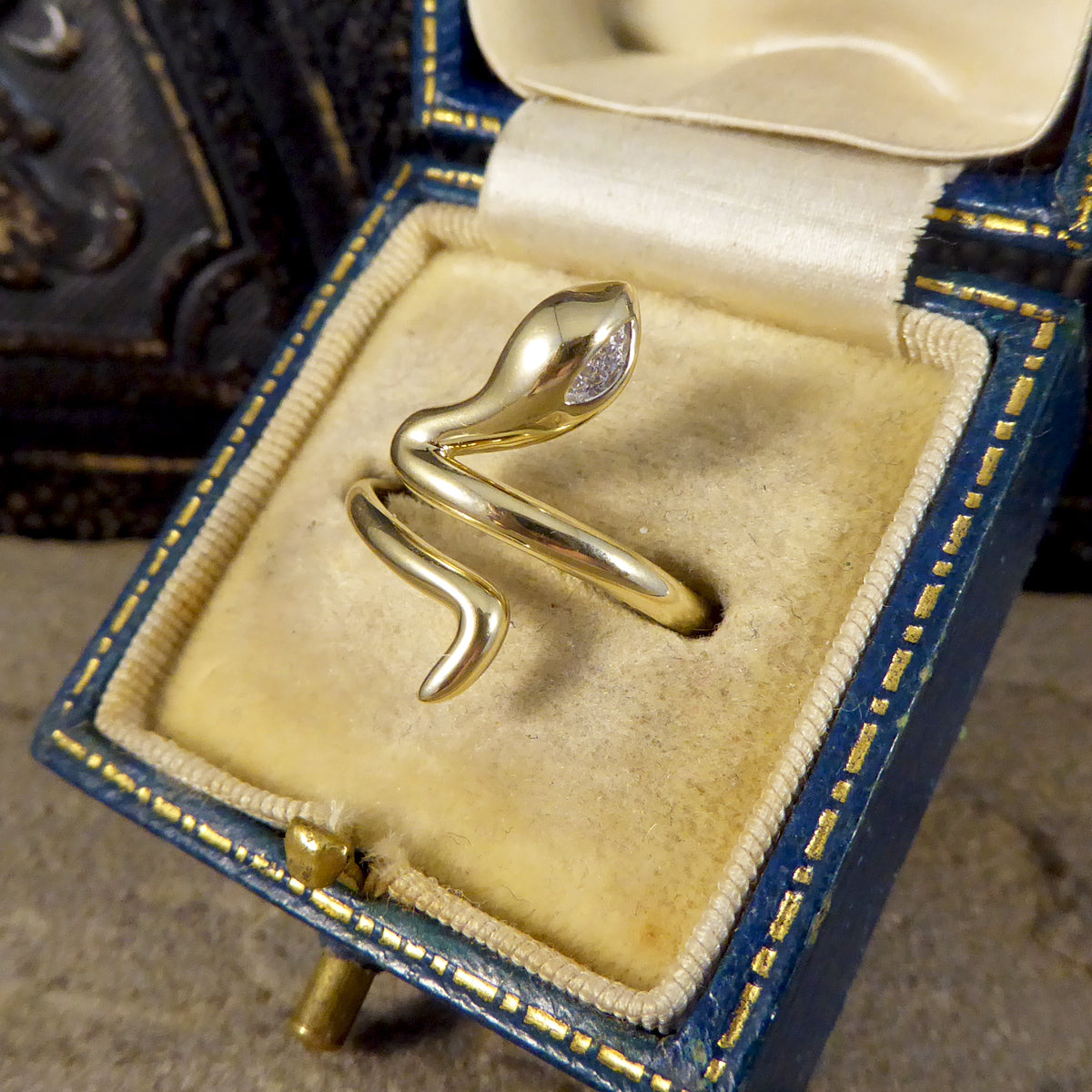Contemporary New Diamond set Eyed Snake Ring in 9ct Yellow Gold - Wharfedale Antiques