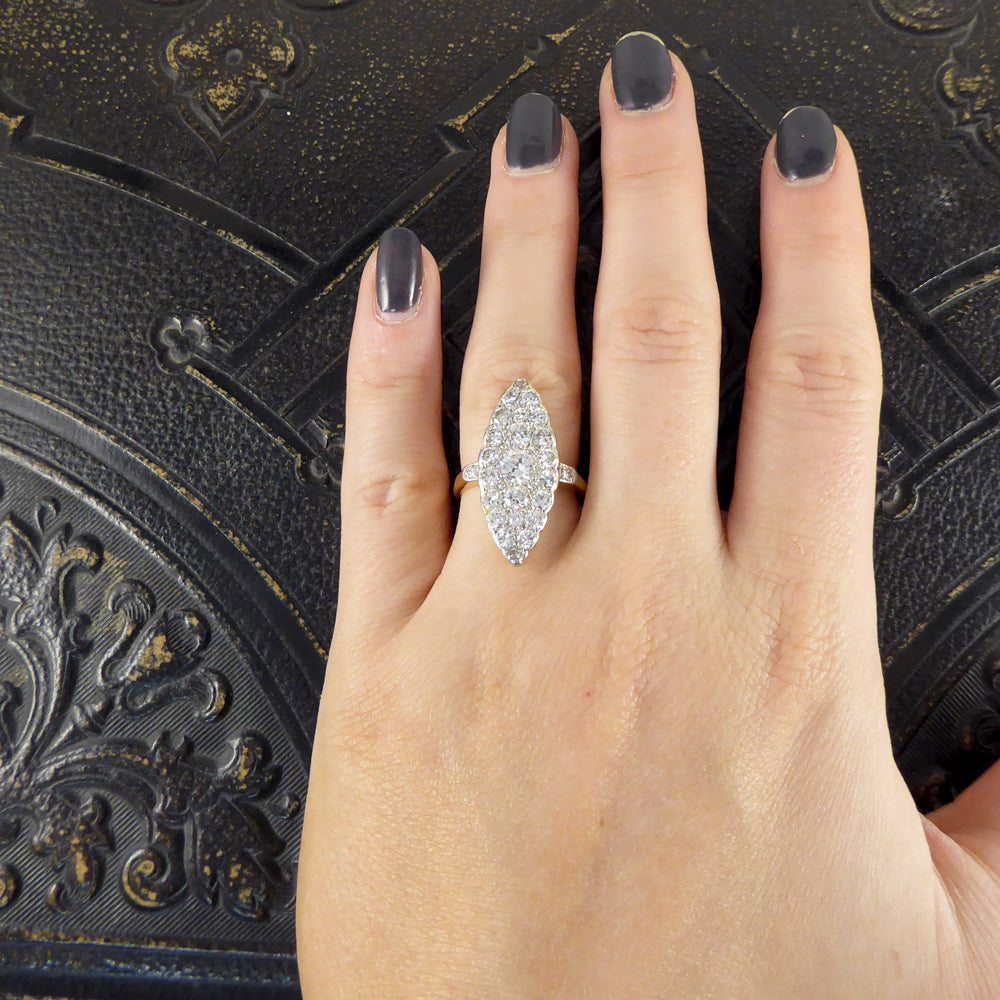 Edwardian 2.3ct Diamond Marquise Shaped Ring in 18ct Yellow Gold and Platinum - Wharfedale Antiques